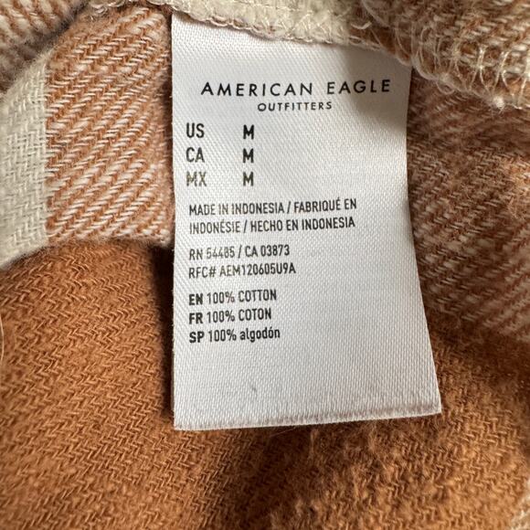 American Eagle Top Women's Brown Plaid Button Down Long Sleeve Sz M - Picture 6 of 9